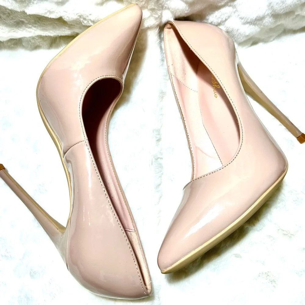 Genshuo Blush Nude Patent Leather pointed toe  Stiletto Heel women’s size 7 - Picture 2 of 9